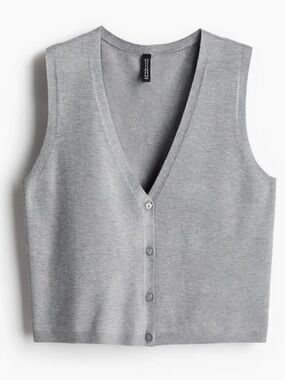Light Grey Marl Button-Front Sweater Vest